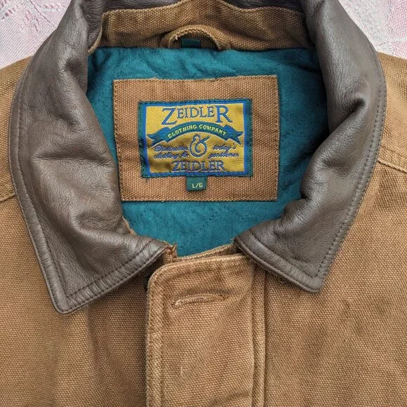 Vintage Barn Chore Jacket Men Large Canvas Leather Collar Farm Work Coat Quilted - Picture 8 of 16